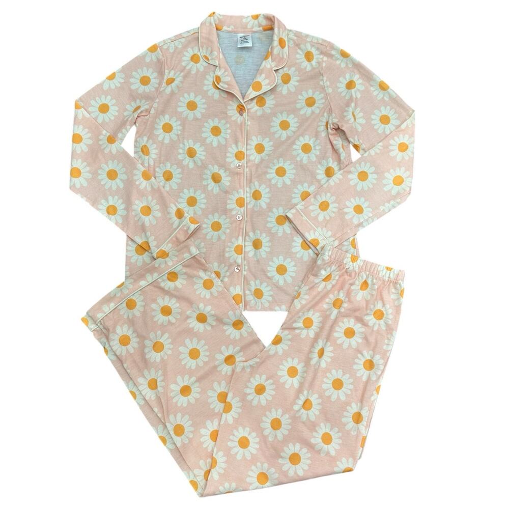 Nordstrom Girls Pink Daisy Floral Pajama Set XL 14-16y